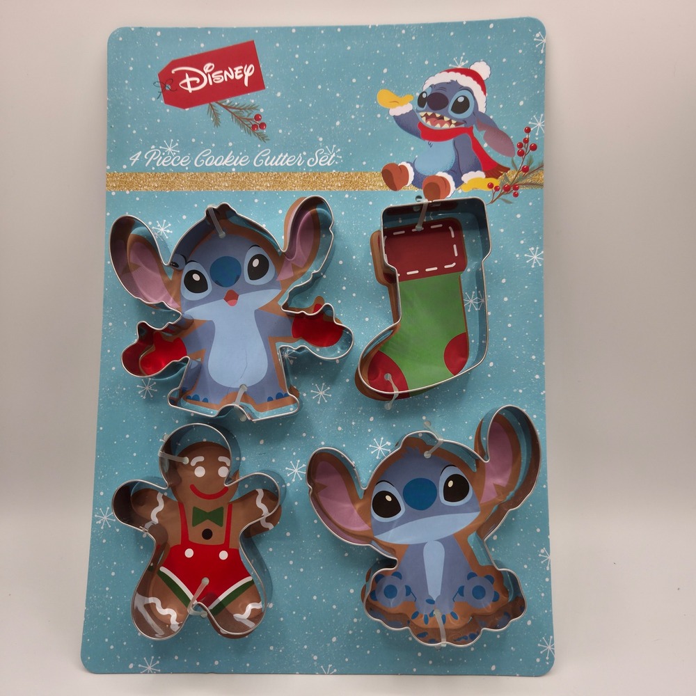 Disney Lilo and Stitch Christmas 4 Piece Metal Cookie‎ Cutter Set Holiday NEW
